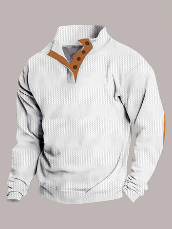Men's Full Size Button Detail Long Sleeve Sweatshirt Plus Size White
