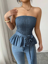Flower Smocked Tube Top Peacock Blue