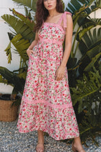 Floral Lace Tied Strap Square Neck Dress with Pockets Floral