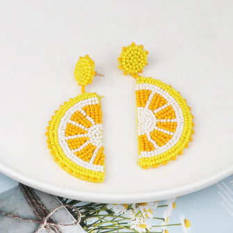 Alloy Beaded Orange Shape Earrings Yellow One Size