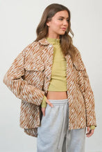 HYFVE Zebra Print Snap Down Long Sleeve Shacket Woman Outerwear