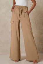 Drawstring Frilled Waist Wide Leg Utility Trousers