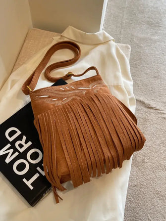 Fringe Solid Color Shoulder Bag Ochre One Size Shoulder Bags