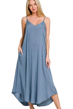 Zenana Woven Arc Hem Cami Dress With Flowy Pockets DUSTY BLUE