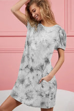 BiBi Puff Sleeve With Side Pockets Tie Dye Dress LT GREY Casual Dresses