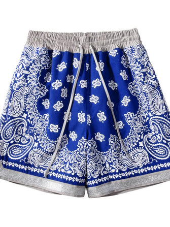 Men's Drawstring Printed Shorts with Pockets Royal Blue