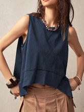 Exposed Seam Side Slit Round Neck Tank Tanks & Camis