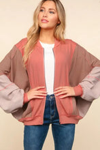 Haptics Zip Up Color Block Bomber Jacket with Side Pockets Woman Outerwear