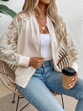 Lace Baseball Collar Zip Up Jacket Woman Outerwear