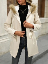 Drawstrig Zip Up Hooded Jacket Beige Woman Outerwear