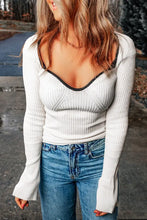 Contrast Sweetheart Neck Ribbed Top Woman Blouses