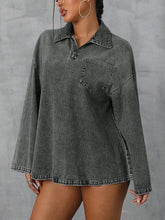 Collared Neck Drop Shoulder Denim Top