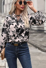 Perfee Printed Tie Neck Balloon Sleeve Blouse Woman Blouses
