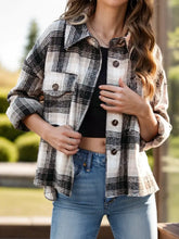 Pocketed Plaid Button Down Long Sleeve Shacket Black Casual Dresses