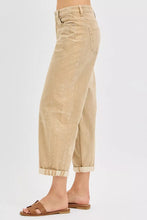 Beige wide-leg crop barrel corduroy pants with rolled cuffs and a relaxed casual fit from RISEN collection