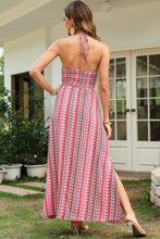 Slit Printed Halter Neck Dress Woman Maxi Dress