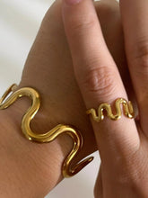 Wave Snake Design Ring and Bracelet Jewelry Set Gold One Size