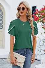 Round Neck Petal Sleeve T-Shirt Dark Green