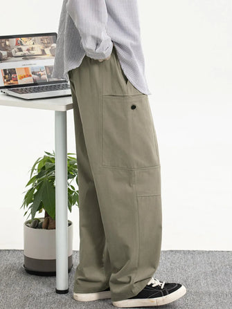Men's Plus Size Drawstring Loose Fit Pants Khaki