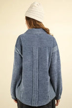 VERY J Mixed Media Button Down Raw Hem Shacket Woman Outerwear