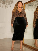 Honey Plus Size Surplice Neck Long Sleeve Slit Dress Cocktail Dress