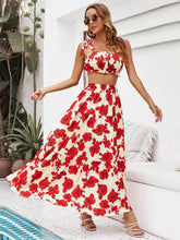 Honey Floral Tie Shoulder Top and Tiered Maxi Skirt Set Woman Maxi Dress