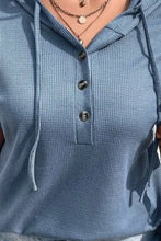 Plus Size Waffle-Knit Half Button Short Sleeve Hoodie Woman Sweatshirts