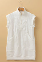 Textured Half Zip Collared Cap Sleeve Mini Dress