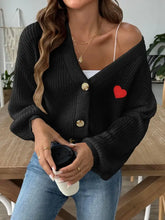 Heart Button Down V-Neck Long Sleeve Cardigan Woman Outerwear