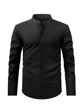 Men's Full Size Stand Collar Button Down Shirt Plus Size Black