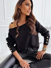 Asymmetrical Neck Buttoned Top Black Woman Blouses