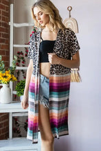 Heimish Full Size Animal Leopard and Stripe Open Cardigan Plus Size Woman Outerwear