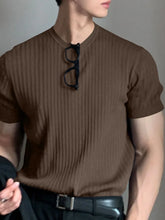 Men's Full Size Round Neck Short Sleeve T-Shirt Plus Size Coffee Brown