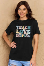 Simply Love Full Size TEACH LOVE INSPIRE Graphic Cotton T-Shirt Black Woman T Shirts
