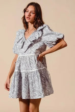 SO ME Cotton Printed Ruffle V Neckline Dress with Side Tie Casual Dresses