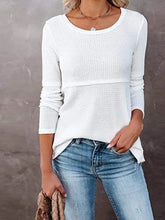 Cutout Round Neck Long Sleeve T-Shirt Light Gray Woman T Shirts