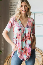 Heimish Full Size Floral V-Neck Short Sleeve Babydoll Blouse Woman Blouses