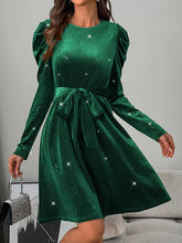 Glitter Round Neck Puff Sleeve Dress Woman Maxi Dress