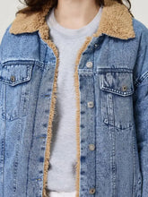 Button Up Collared Neck Plush Denim Jacket Woman Outerwear