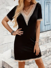 Boho Lace Trim V-Neck Mini Dress Black Casual Dresses
