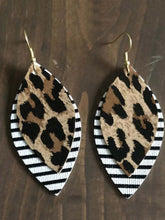 PU Leather Leaf Dangle Earrings Striped Leopard One Size