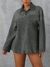 Collared Neck Drop Shoulder Denim Top Dark