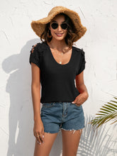 Ivy Lane Spliced Lace Cold-Shoulder Blouse Black