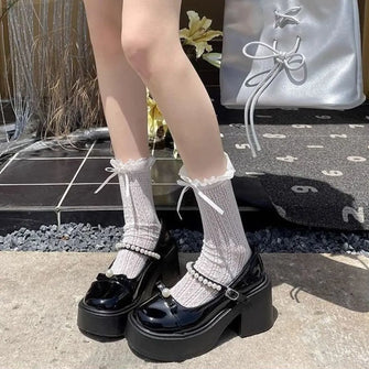Round Toe Block Heels Loafer Black Woman Loafers