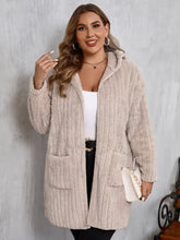 Plus Size Open Front Long Sleeve Hooded Fuzzy Jacket Woman Outerwear