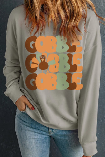 Letter Graphic Round Neck Long Sleeve Sweatshirt Gray Woman Sweatshirts