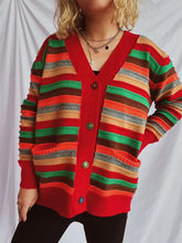 Contrast Stripes Button Up Long Sleeve Cardigan Casual Dresses