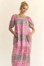 Davi & Dani Multi Floral Square Neck Puff Sleeve Maxi Dress Casual Dresses