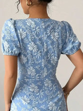 Ruffled Hem Flower Round Neck Short Sleeve Dress Casual Dresses