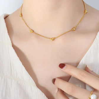 Titanium Steel Zircon Heart Necklace Gold One Size
